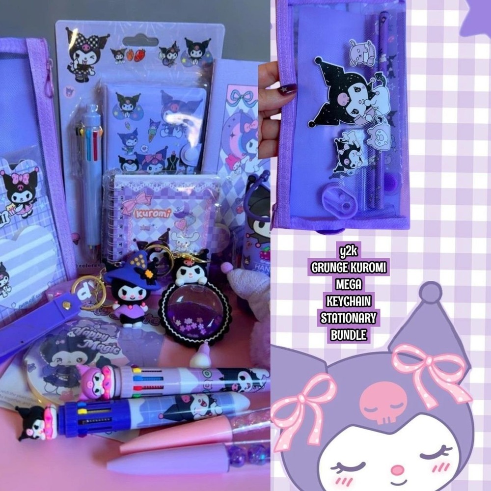 Y2K GRUNGE KUROMI PURPLE MEGA STATIONARY KEY CHAIN & MORE BUNDLE NEW